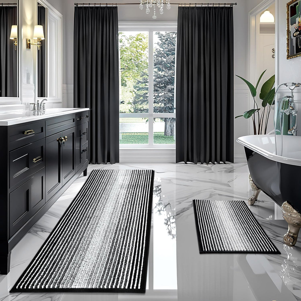 BSICPRO Bathroom Rugs Sets 2 Piece, Modern Bath Mat 20"x47"+20"x32", Blue