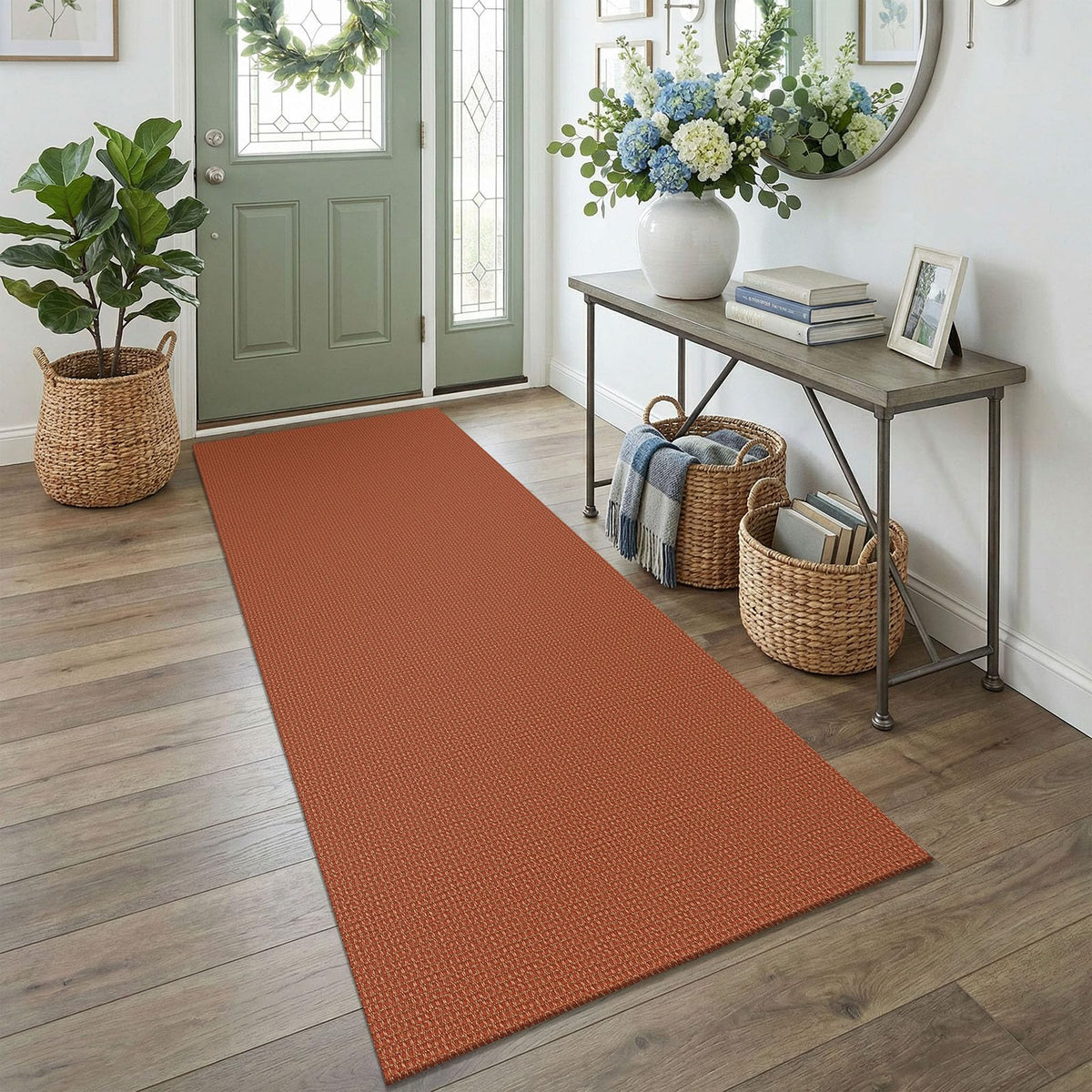 EARTHALL Woven Area Rug 3x5 Ft Washable Rugs for Entryway Braided Non Slip Rubber Backed Throw Rugs Door Mat Indoor Outdoor Entrance Cotton Carpet for Kitchen Foyer Front Door, Orange/Tan/Brown