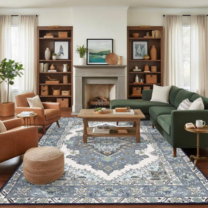 Washable 6x9 Area Rug for Living Room, Non-Slip Large Grey Bedroom Rugs