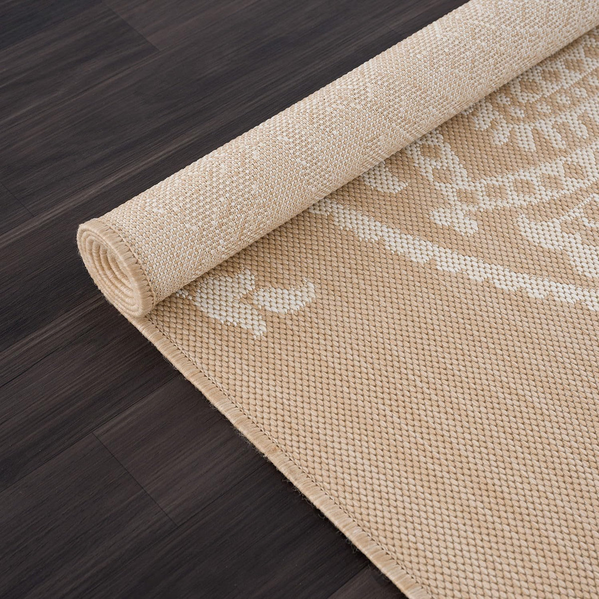 CAMILSON Outdoor Rug 5x7 Modern Area Rugs for Indoor and Outdoor Patios and Porches - Waterproof, Washable, Non-Shedding, Easy-to-Clean Outside Carpet (5 x 7, Medallion - Beige/White)