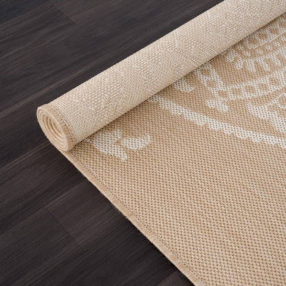 CAMILSON Outdoor Rug 5x7 Modern Area Rugs for Indoor and Outdoor Patios and Porches - Waterproof, Washable, Non-Shedding, Easy-to-Clean Outside Carpet (5 x 7, Medallion - Beige/White)
