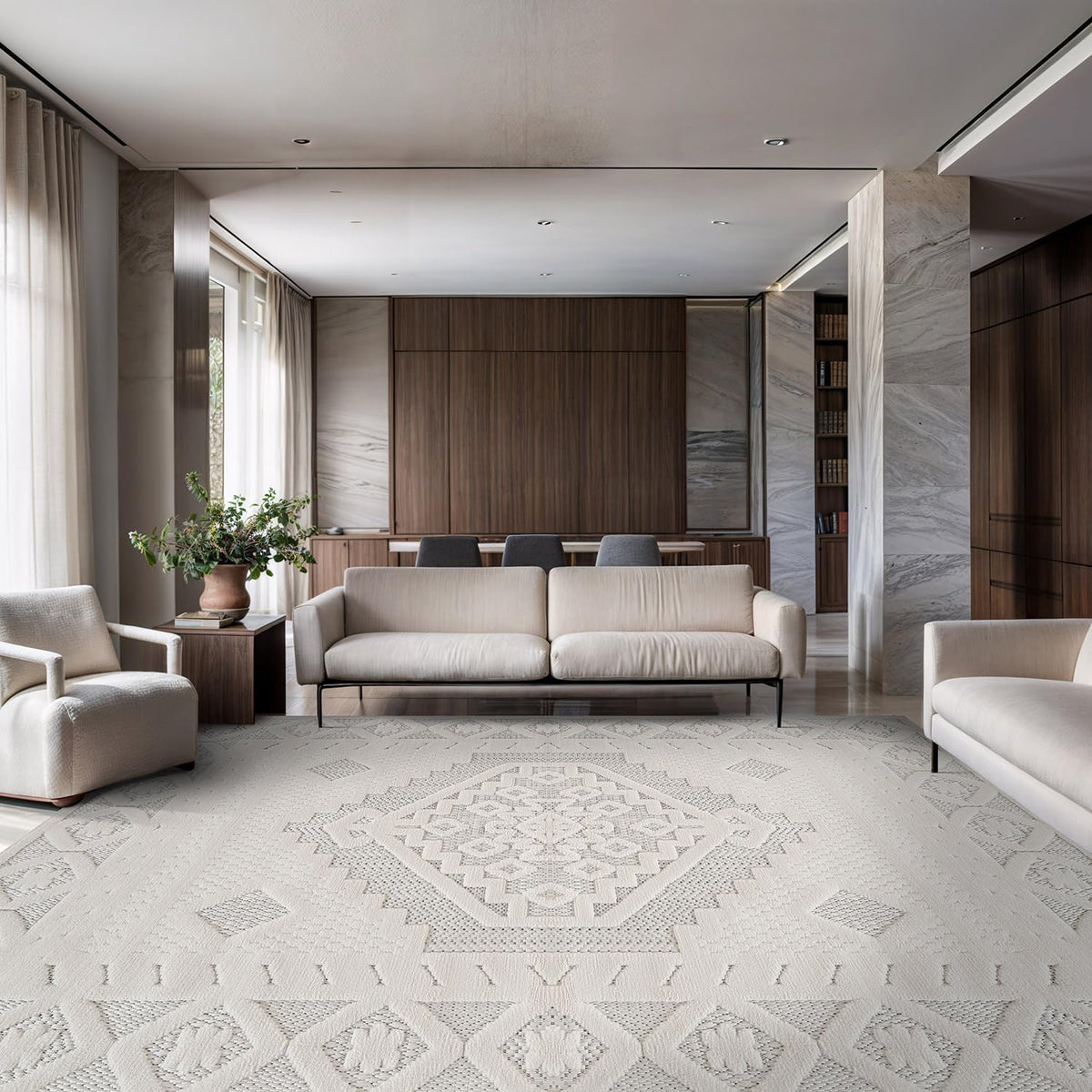 Luul Home Modern Micro Loop Indoor Area Rugs for Living Room Bedroom Kitchen Geometric Trellis White 8x10 Luxury Durable Low and High Pile Non-Shedding Stain Resistant Soft Area Carpet 8 x 10