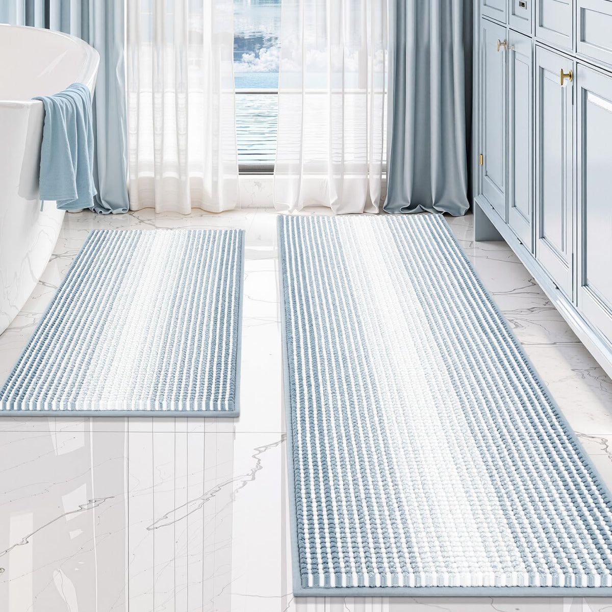 BSICPRO Bathroom Rugs Sets 2 Piece, Modern Bath Mat 20"x47"+20"x32", Blue