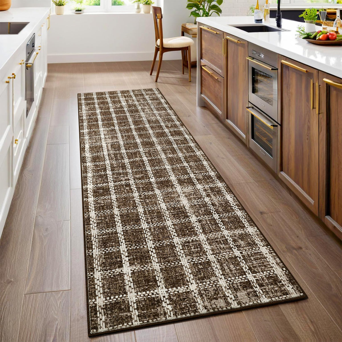 ROYHOME 6x9 Area Rug for Living Room Washable Khaki Brown Checkered Rugs