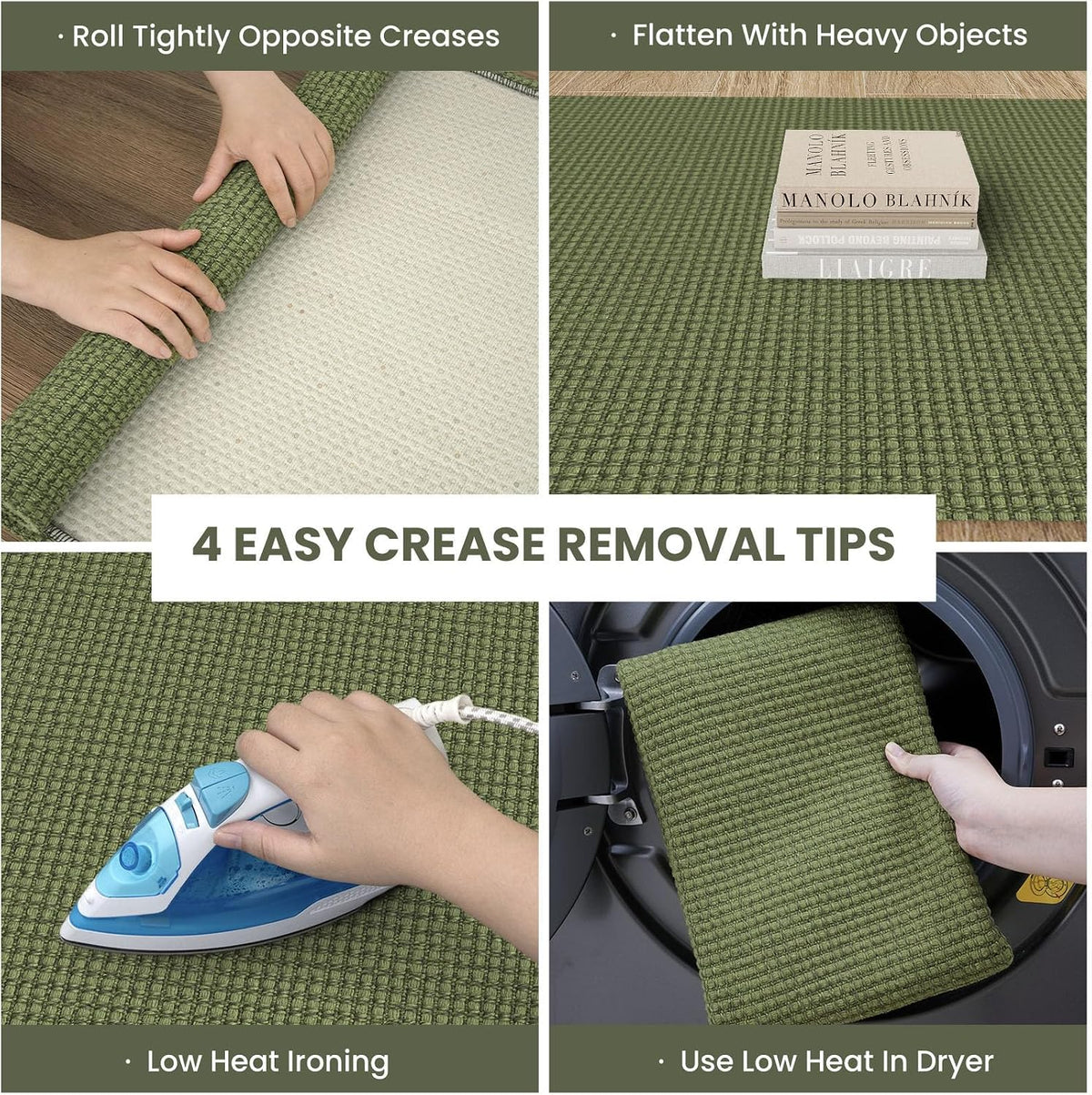 IOHOUZE Washable Area Rug 3x5 Non Slip Rubber Backed Woven Rugs for Entryway Rugs Indoor Outdoor Doormat Throw Rug Floor Carpet for Entrance Kitchen Front Door, Olive Green/Earthy Green
