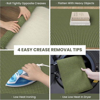 IOHOUZE Washable Area Rug 3x5 Non Slip Rubber Backed Woven Rugs for Entryway Rugs Indoor Outdoor Doormat Throw Rug Floor Carpet for Entrance Kitchen Front Door, Olive Green/Earthy Green