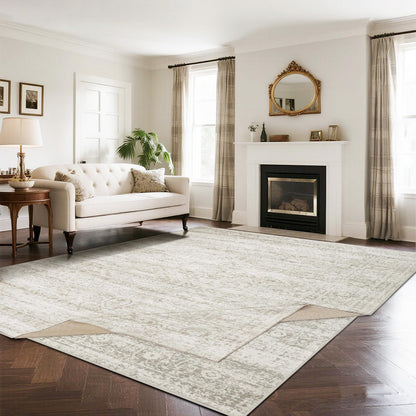 Washable Rugs 8x10 Area Rug for Living Room,Bedroom,Dining Room-Beige Green