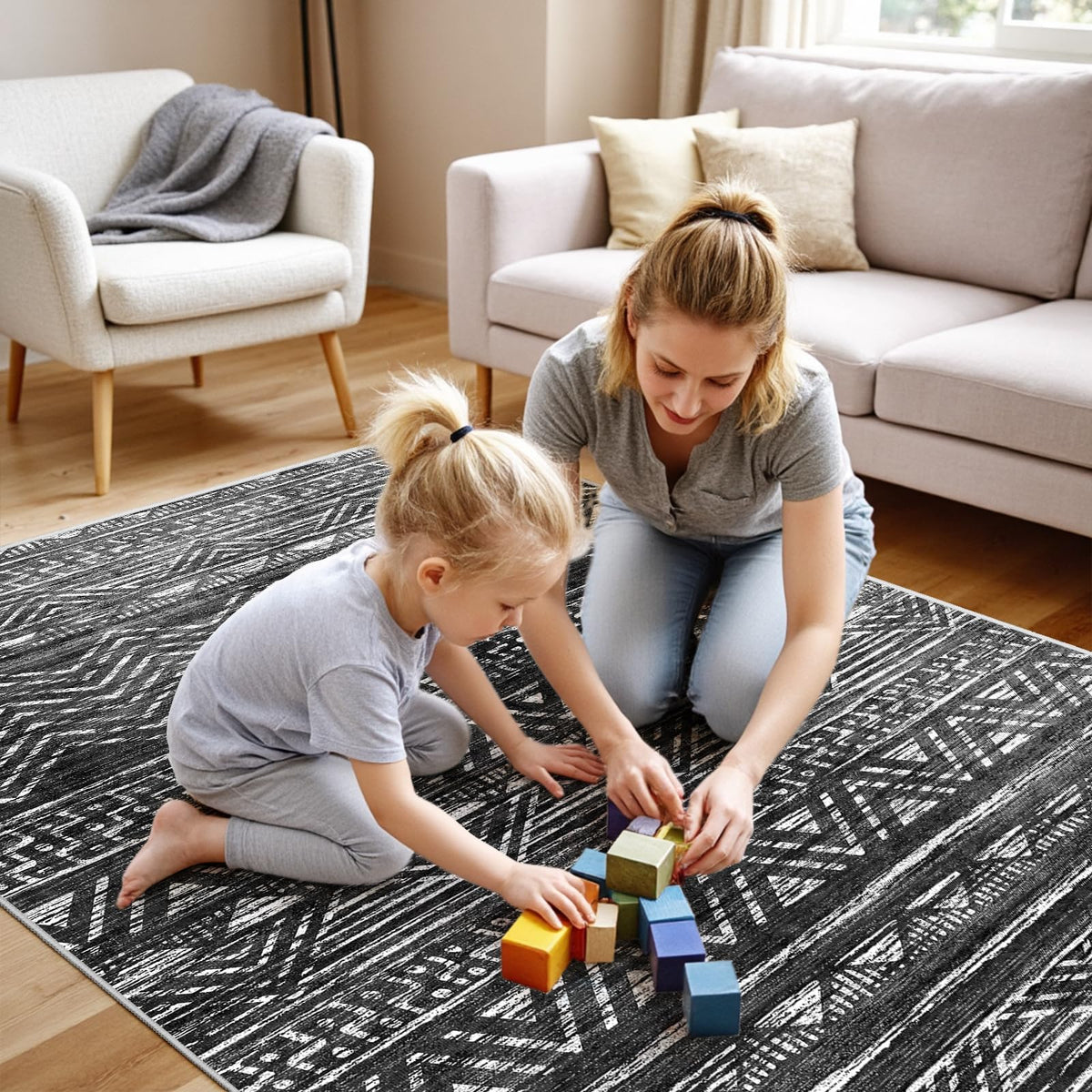 2'6"x8 Runner Rug Washable Moroccan: Non Slip Kitchen Long Floor Mat Gray