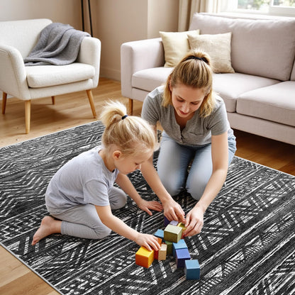 2'6"x8 Runner Rug Washable Moroccan: Non Slip Kitchen Long Floor Mat Gray