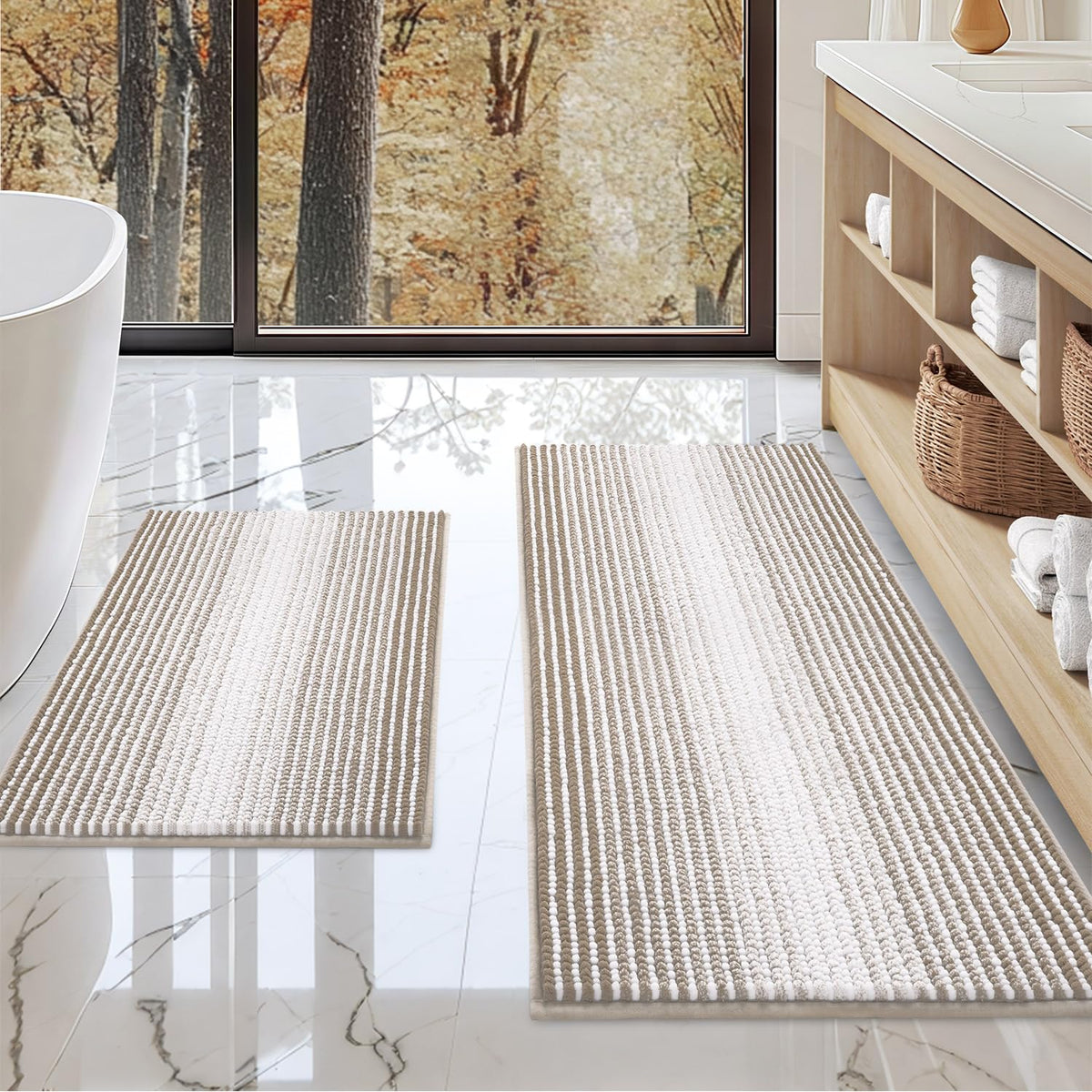 BSICPRO Bathroom Rugs Sets 2 Piece, Modern Bath Mat 20"x47"+20"x32", Blue