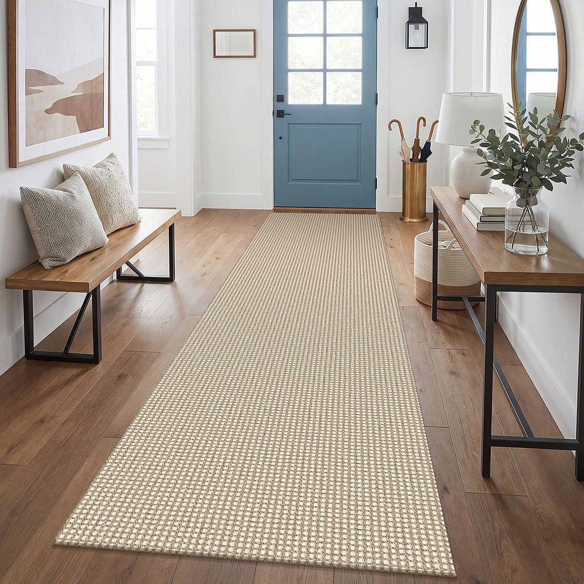 EARTHALL Woven Area Rug 3x5 Ft Washable Rugs for Entryway Braided Non Slip Rubber Backed Throw Rugs Door Mat Indoor Outdoor Entrance Cotton Carpet for Kitchen Foyer Front Door, Orange/Tan/Brown
