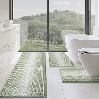 BSICPRO Bathroom Rugs Sets 3 Piece，U-Shaped Toilet Mat Sets，Black and White
