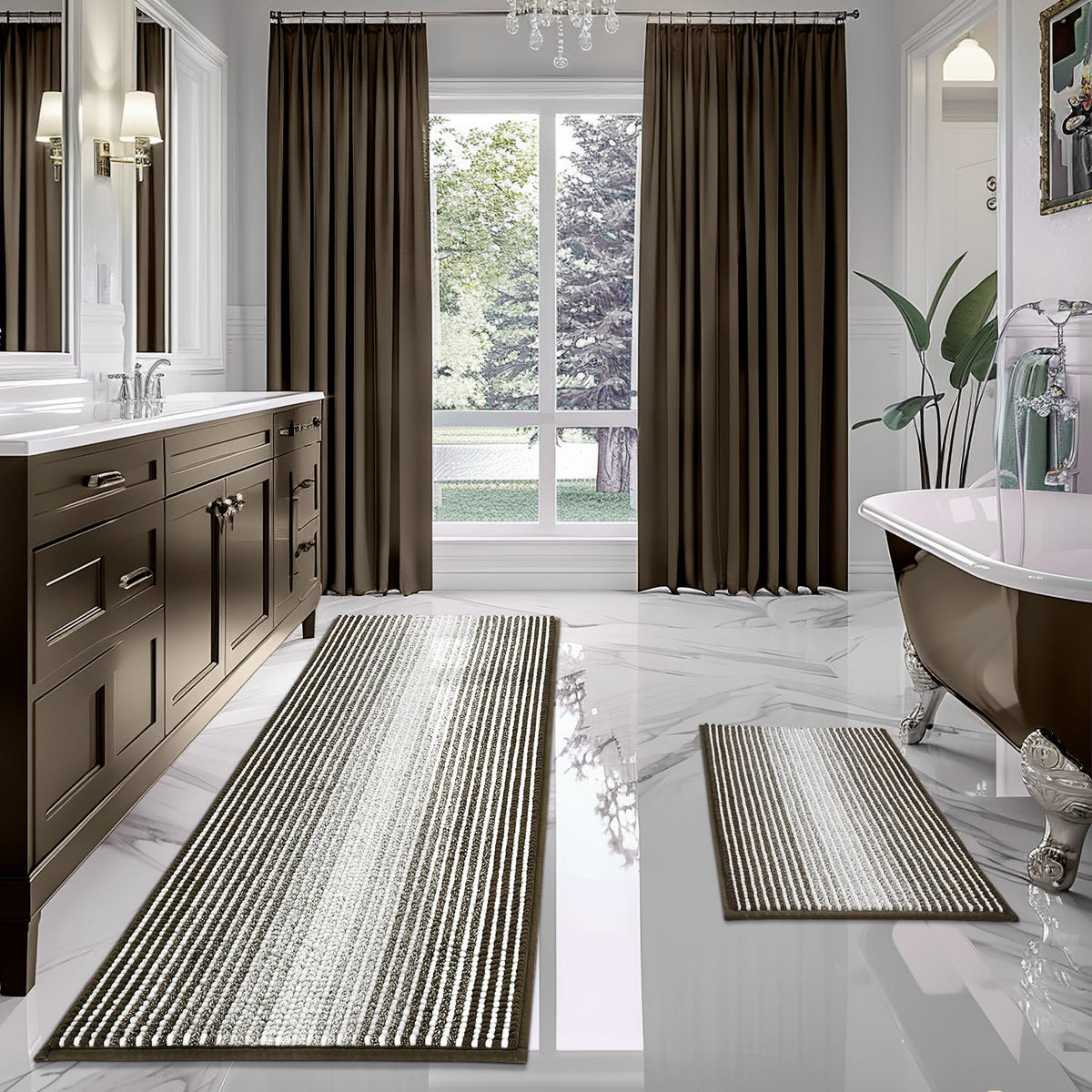 BSICPRO Bathroom Rugs Sets 2 Piece, Modern Bath Mat 20"x47"+20"x32", Blue