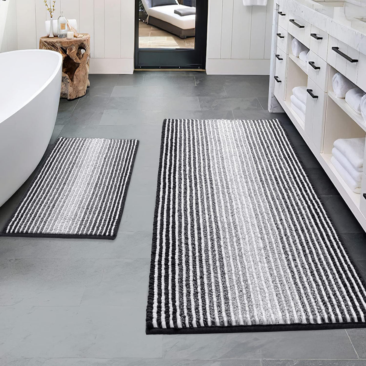BSICPRO Bathroom Rugs Sets 2 Piece, Modern Bath Mat 20"x47"+20"x32", Blue
