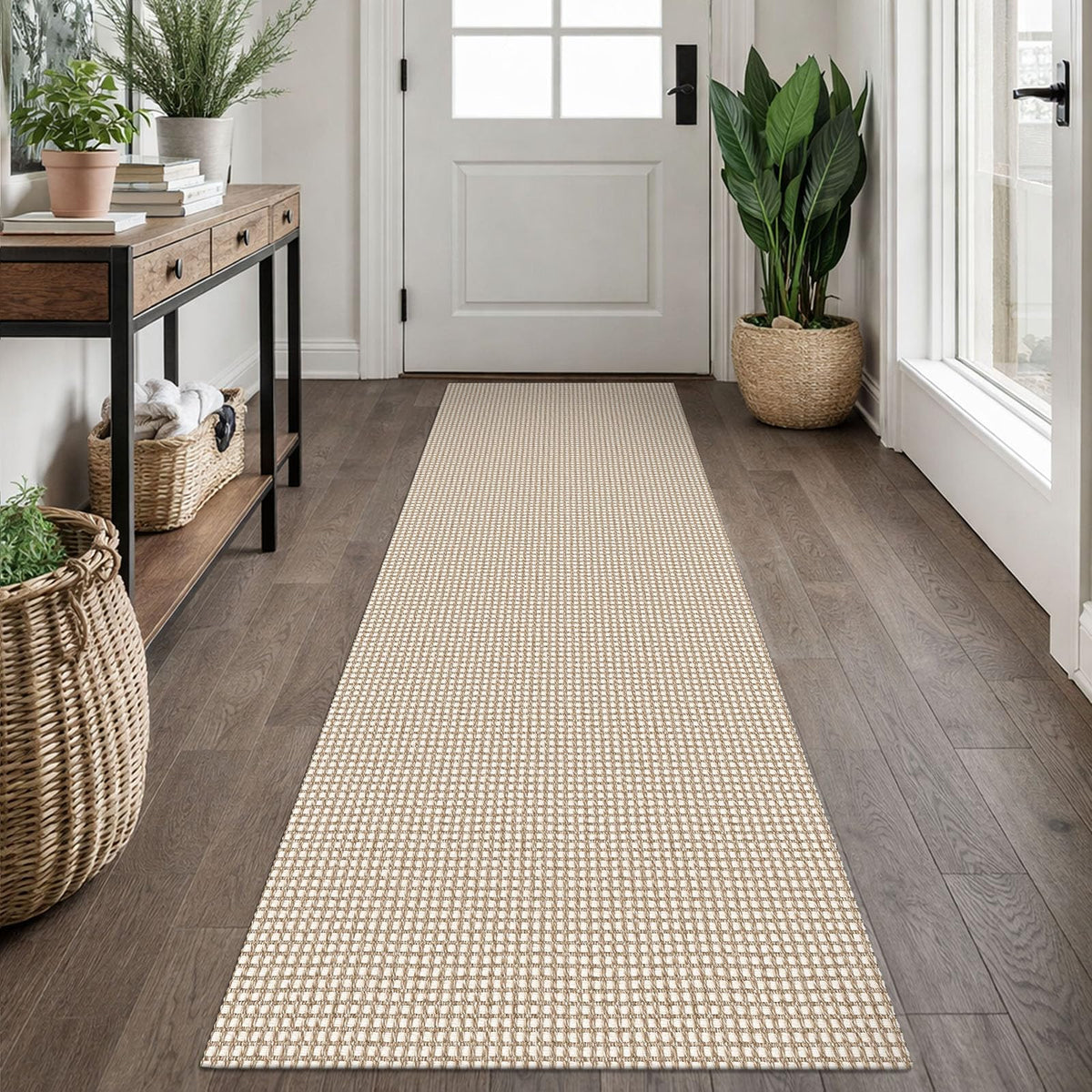 EARTHALL Woven Area Rug 3x5 Ft Washable Rugs for Entryway Braided Non Slip Rubber Backed Throw Rugs Door Mat Indoor Outdoor Entrance Cotton Carpet for Kitchen Foyer Front Door, Orange/Tan/Brown