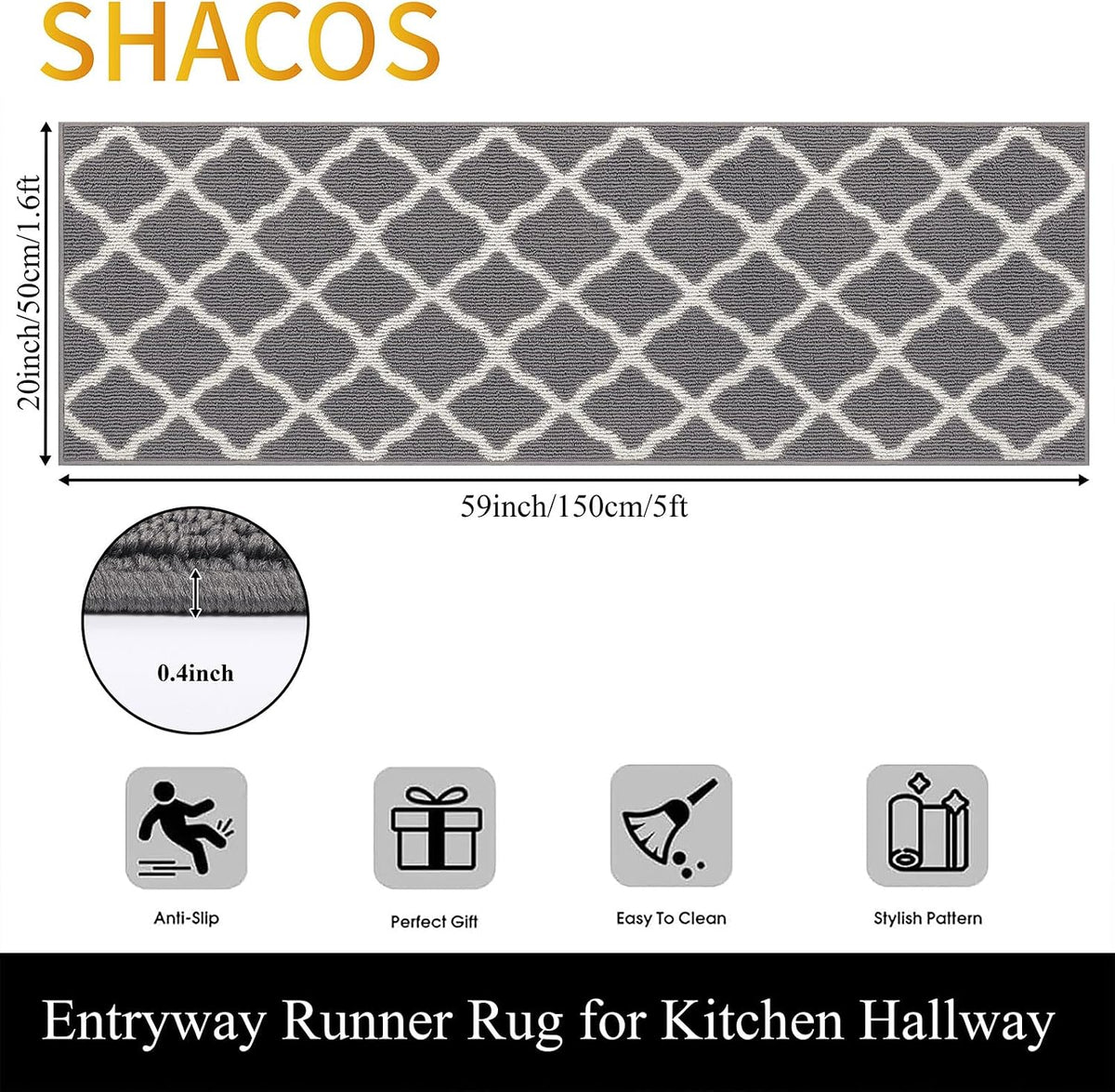 SHACOS Washable Hallway Runner Rug 20"x59" Non Slip Kitchen Rug Runner
