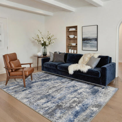 GENIMO 9x12 Area Rug Washable Non Slip for Living Room, Navy Blue Gray