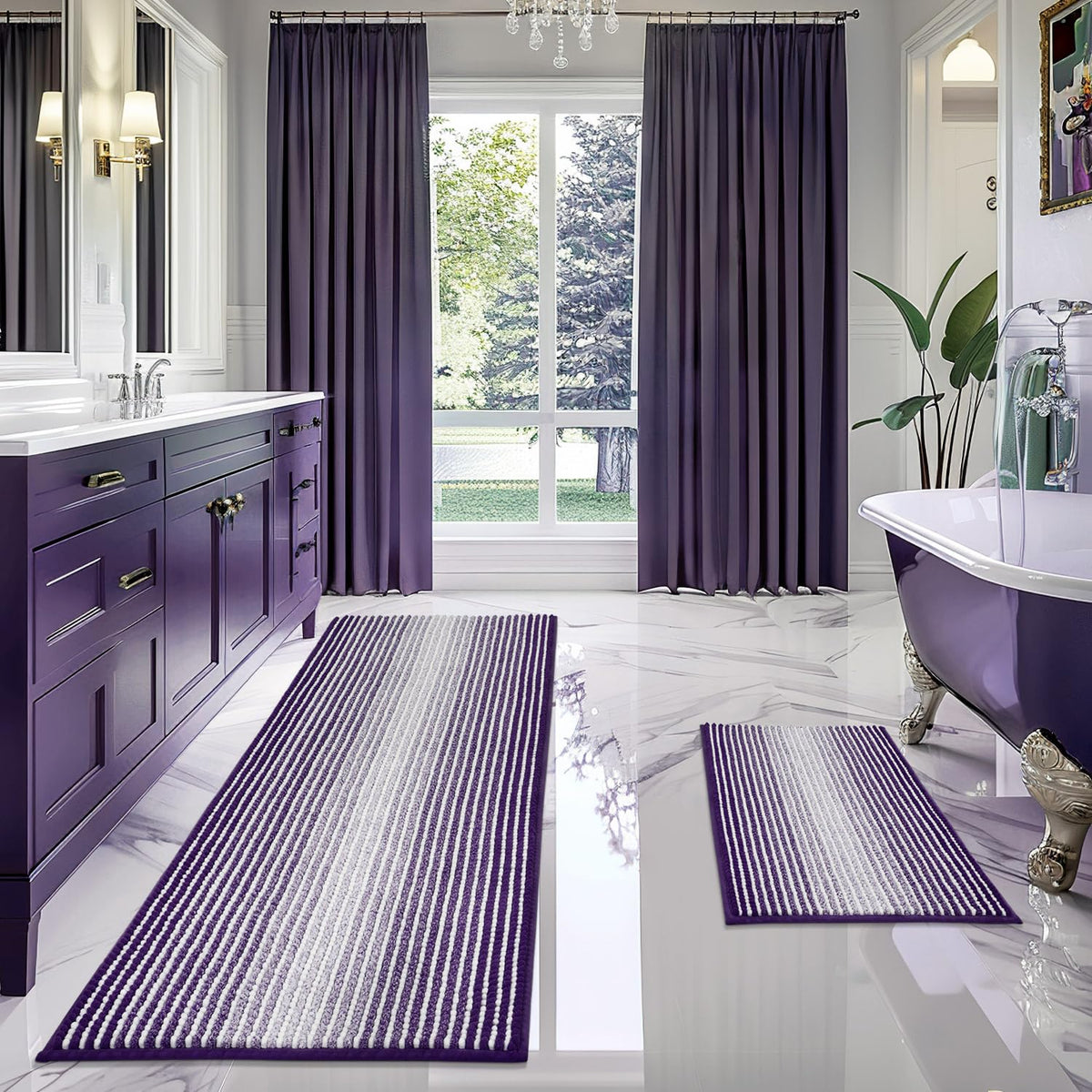 BSICPRO Bathroom Rugs Sets 2 Piece, Modern Bath Mat 20"x47"+20"x32", Blue