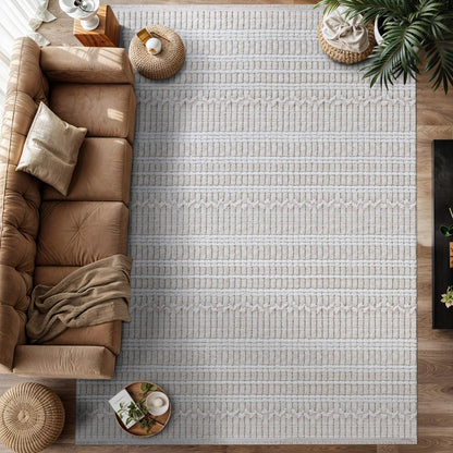 Luul Home Modern Micro Loop Indoor Area Rugs for Living Room Bedroom Kitchen Geometric Trellis White 8x10 Luxury Durable Low and High Pile Non-Shedding Stain Resistant Soft Area Carpet 8 x 10
