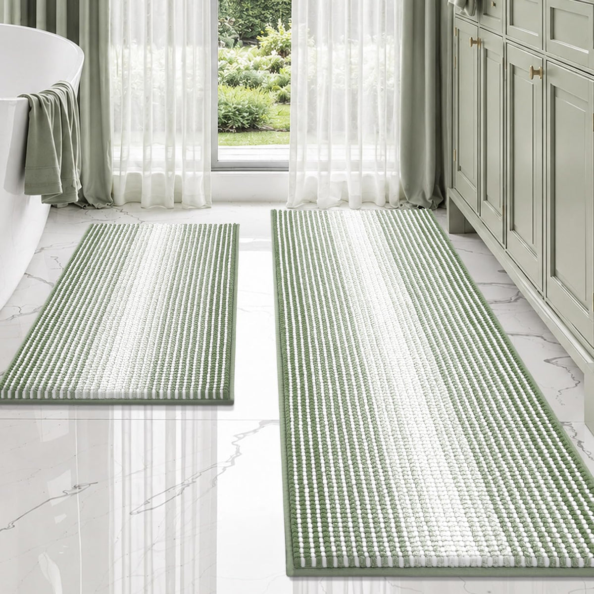 BSICPRO Bathroom Rugs Sets 2 Piece, Modern Bath Mat 20"x47"+20"x32", Blue
