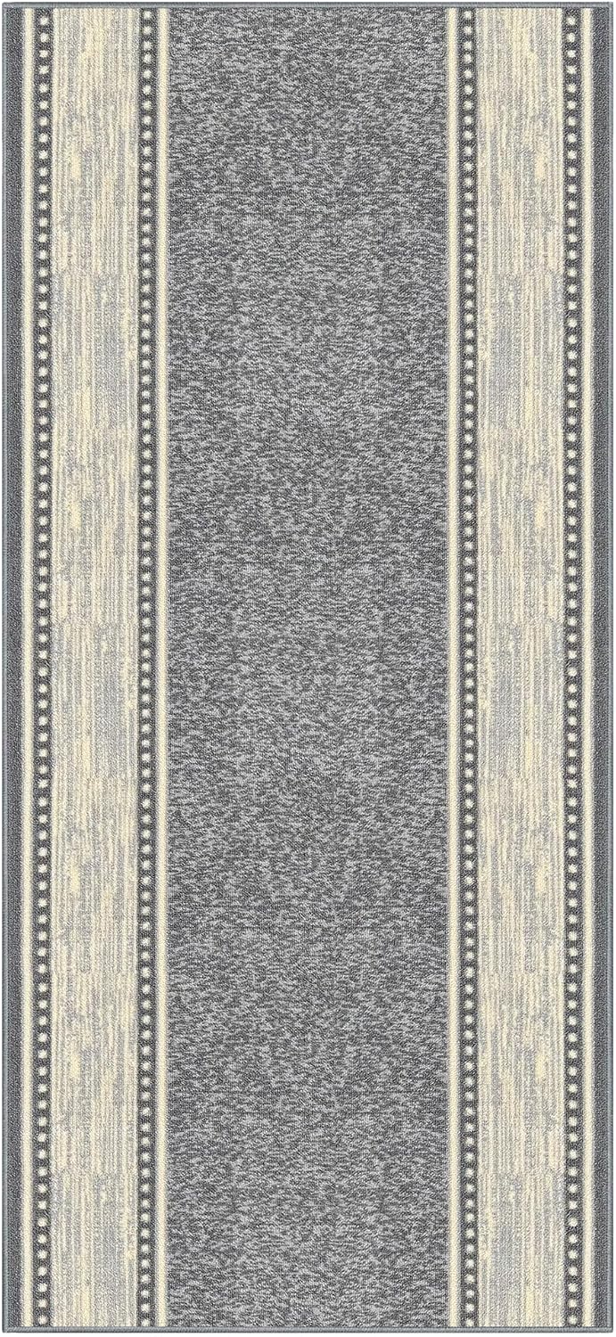 Kapaqua Custom Size Grey Ivory Bordered Rubber Backed Non-Slip Hallway Stair Runner Rug Carpet 31 inch Wide Choose Your Length 31in X 11ft
