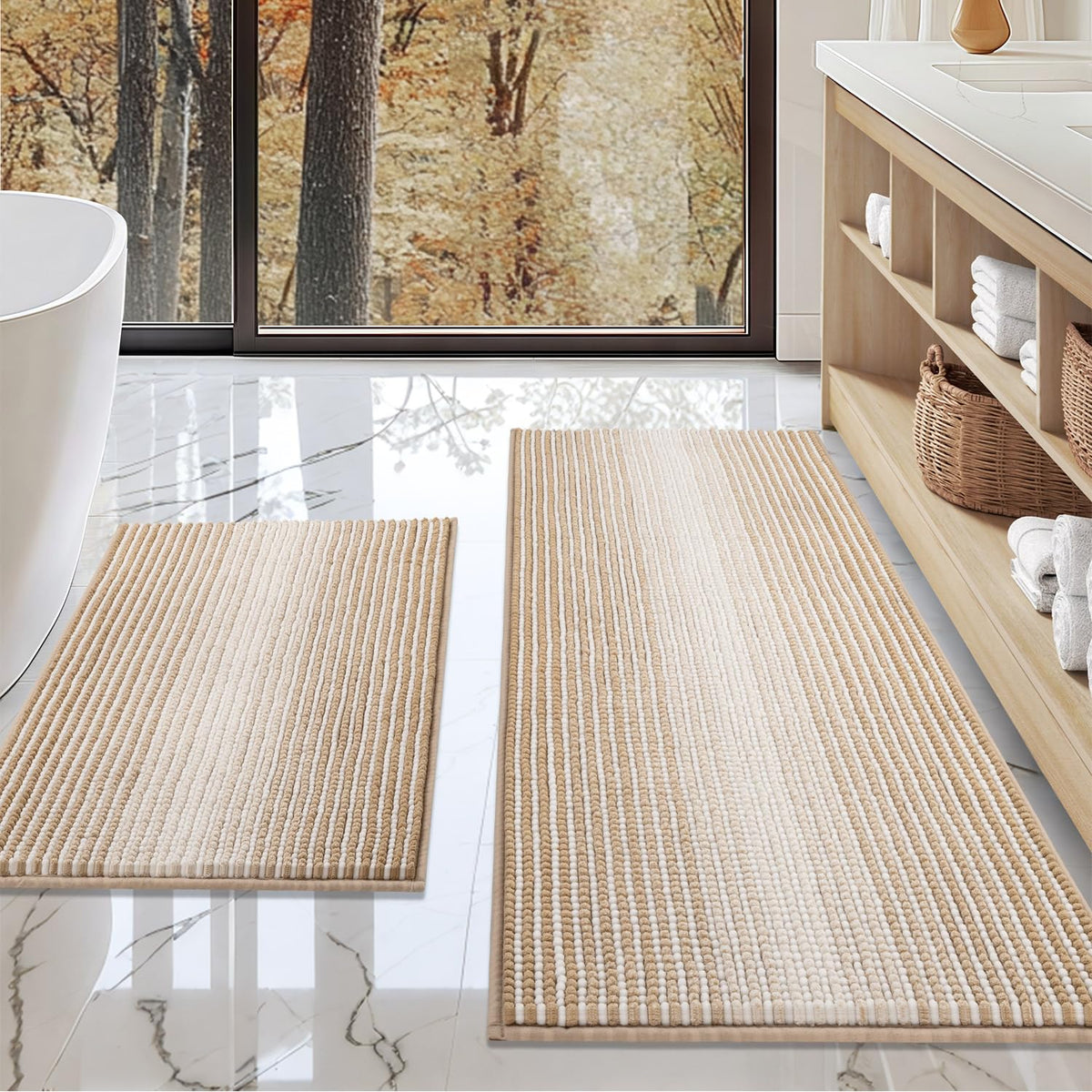 BSICPRO Bathroom Rugs Sets 2 Piece, Modern Bath Mat 20"x47"+20"x32", Blue