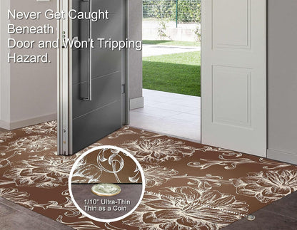 3×5 Feet Extra Large 1/10" Ultra Thin Front Door Mat Indoor Entryway Area Rug for Inside Entry, Non Slip Washable Rubber Interior Door Mats Entrance Home, Baroque Brown