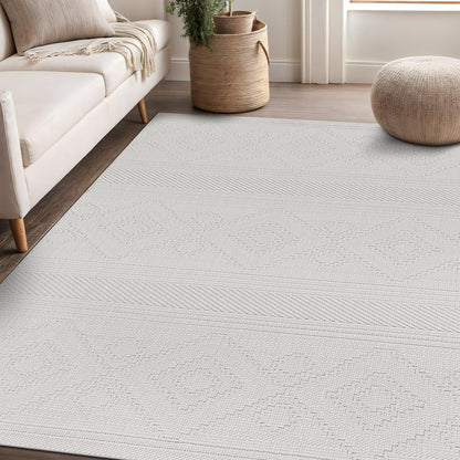 Beverly Rug Micro Loop Large Area Rug White 10x14 Modern Luxury Trellis Geometric Durable Indoor Area Rugs for Living Dining Room Office Stain Resistant Non Shedding Casual Indoor Carpet White 10x14
