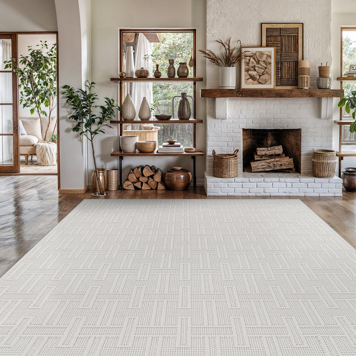 Luul Home Micro Loop Indoor Rug White 9x12 Boho Geometric Neutral Area Rugs for Living Room Soft Luxury Modern Low and High Pile Durable Stain Resistant Non-Shedding Indoor Area Carpet 9 x 12