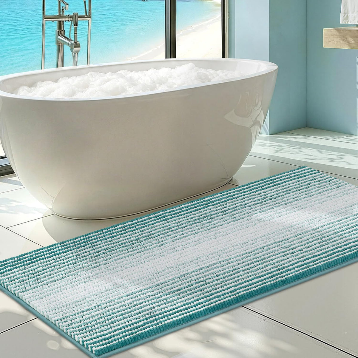 BSICPRO Bathroom Rugs Sets 2 Piece, Modern Bath Mat 20"x47"+20"x32", Blue