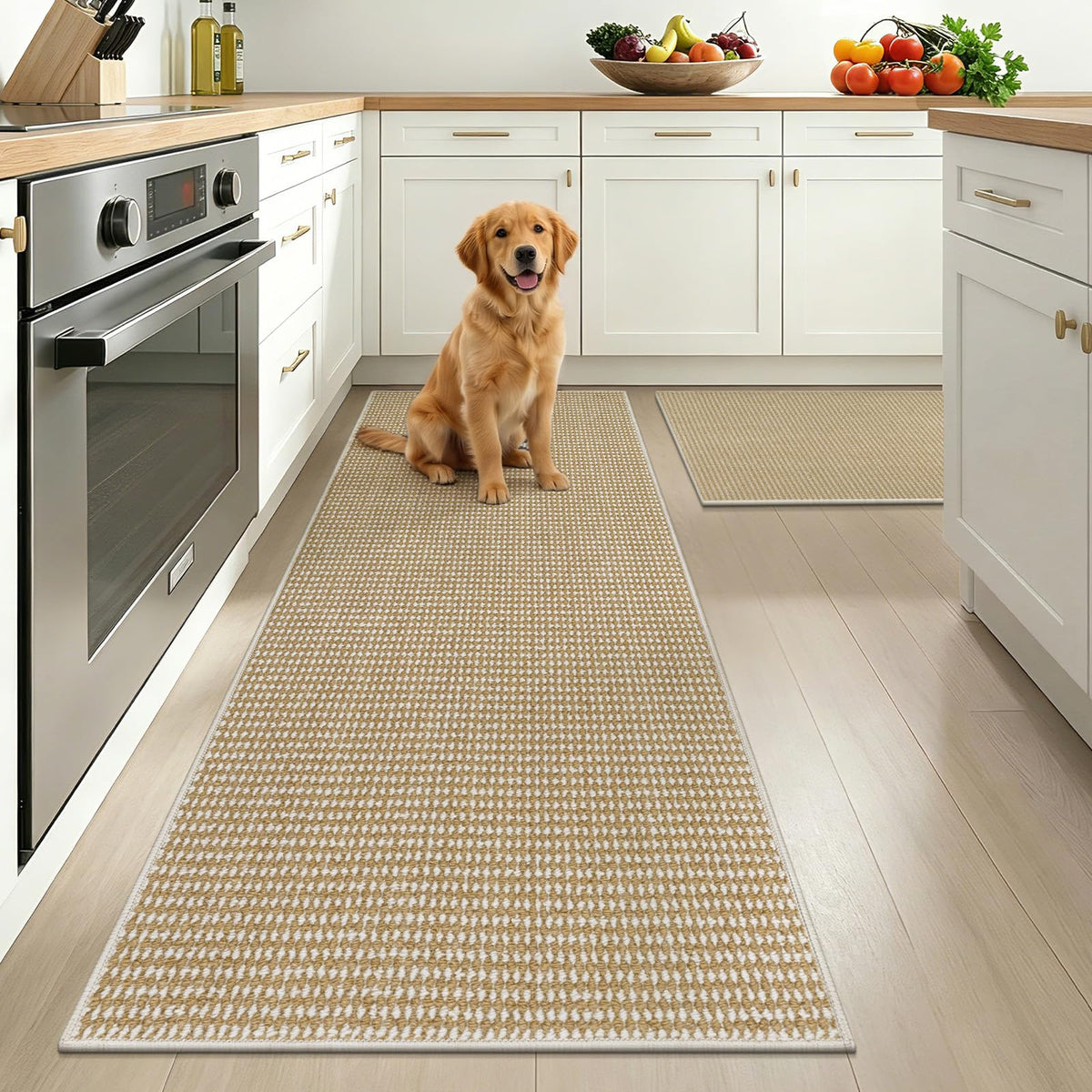 HEBE Kitchen Rugs Set of 2, Non Slip Washable Kitchen Mats for Floor