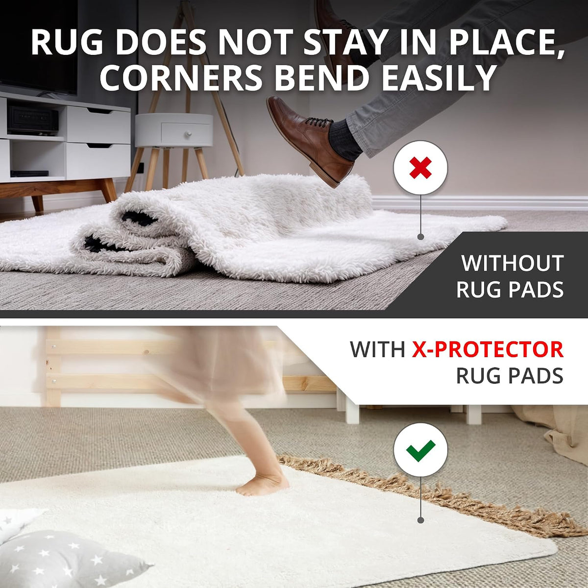 X-Protector Rug Tape for Carpet - 12 PCS Premium Rug Pad Grippers