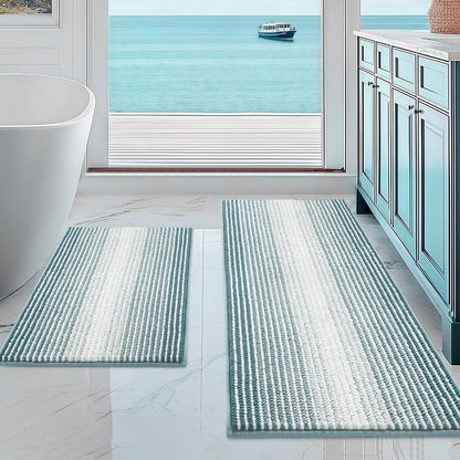 BSICPRO Bathroom Rugs Sets 2 Piece, Modern Bath Mat 20"x47"+20"x32", Blue