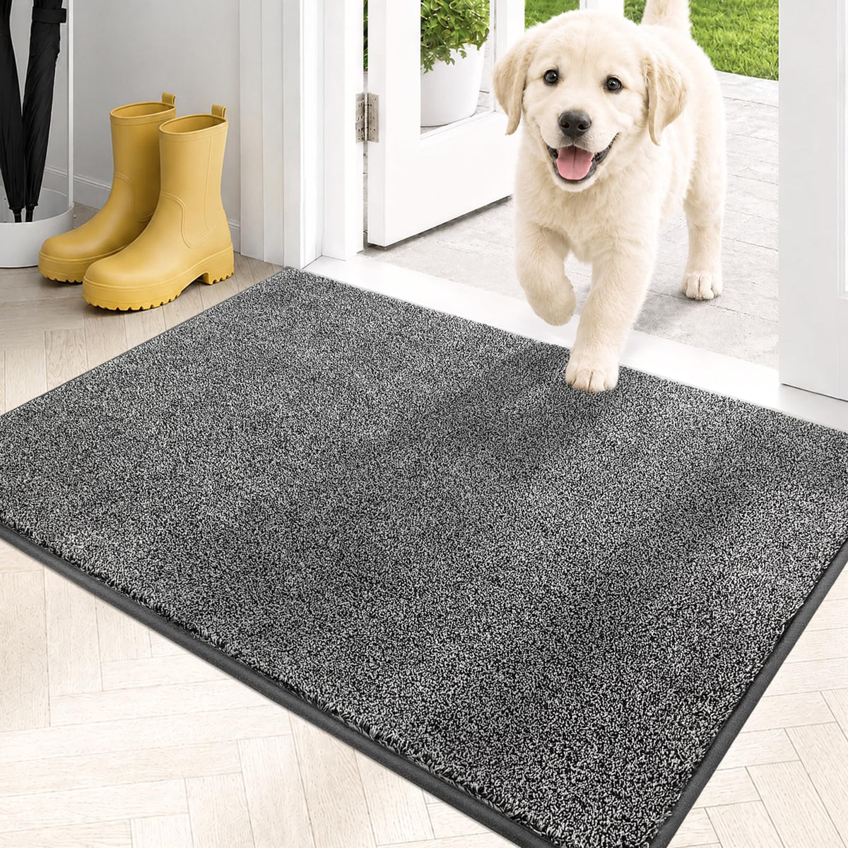PURRUGS Dirt Trapping Indoor Door Mat, 34" x 59", Charcoal
