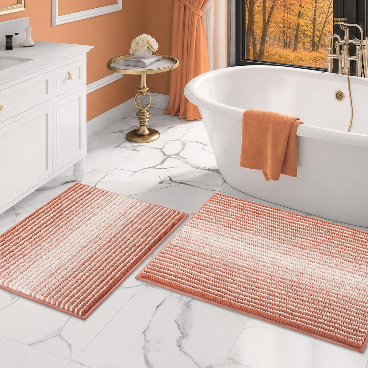 BSICPRO Bathroom Rugs Sets 2 Piece, Modern Bath Mat 20"x47"+20"x32", Blue