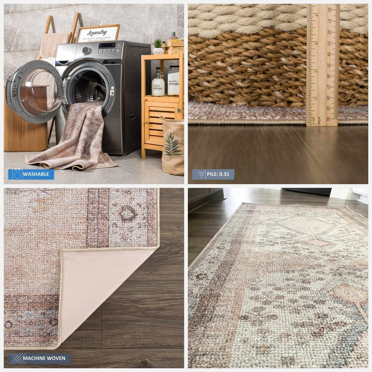 BoutiqueRugs Washable Ivory Medallion 2x4 Accent Rug Traditional Sand Light Blue Brown Analu Entryway Bedside Nursery Mudroom Bathroom Powder Room 2'7" x 4' Easy Clean Stain Resistant