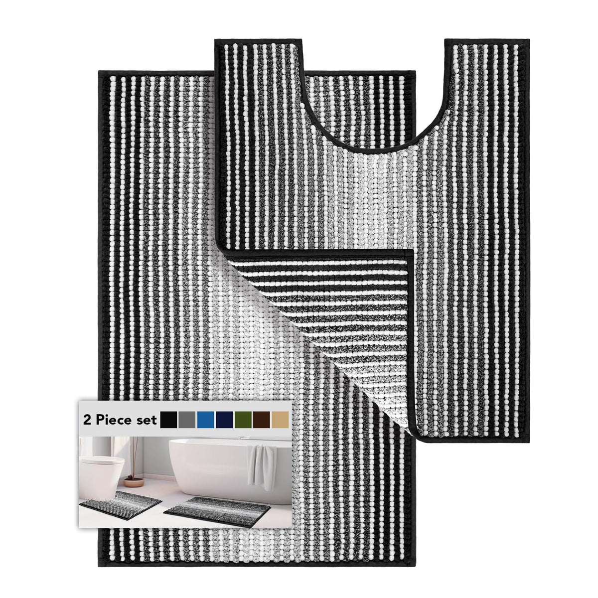 BSICPRO Bathroom Rugs Sets 2 Piece, Modern Bath Mat 20"x47"+20"x32", Blue