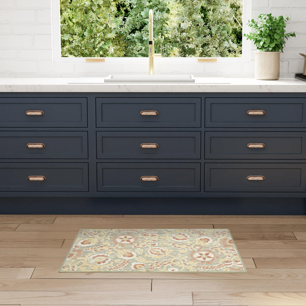 Nourison Home Aloha Natural Blue 2'3" x 10' Area Rug - Easy Clean, Non Shedding, Bed Room, Living Room, Dining Room, Kitchen (10' Runner)