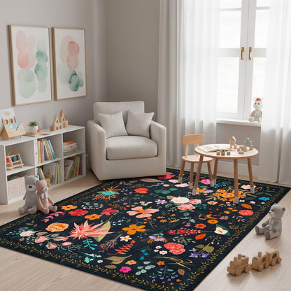 Washable 6x9 Area Rug for Living Room, Non-Slip Large Grey Bedroom Rugs