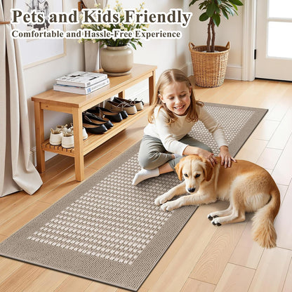 Ileading Laundry Room Runner Rug 2'x6' Non Slip Farmhouse Kitchen Floor Mats with Rubber Backing Machine Washable Beige Indoor Decor Carpet for Doormat Hallway Entryway Petmat Garage Balcony