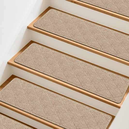 15 Pcs Stair Treads Non-Slip for Wooden Steps, 8"x30" Beige