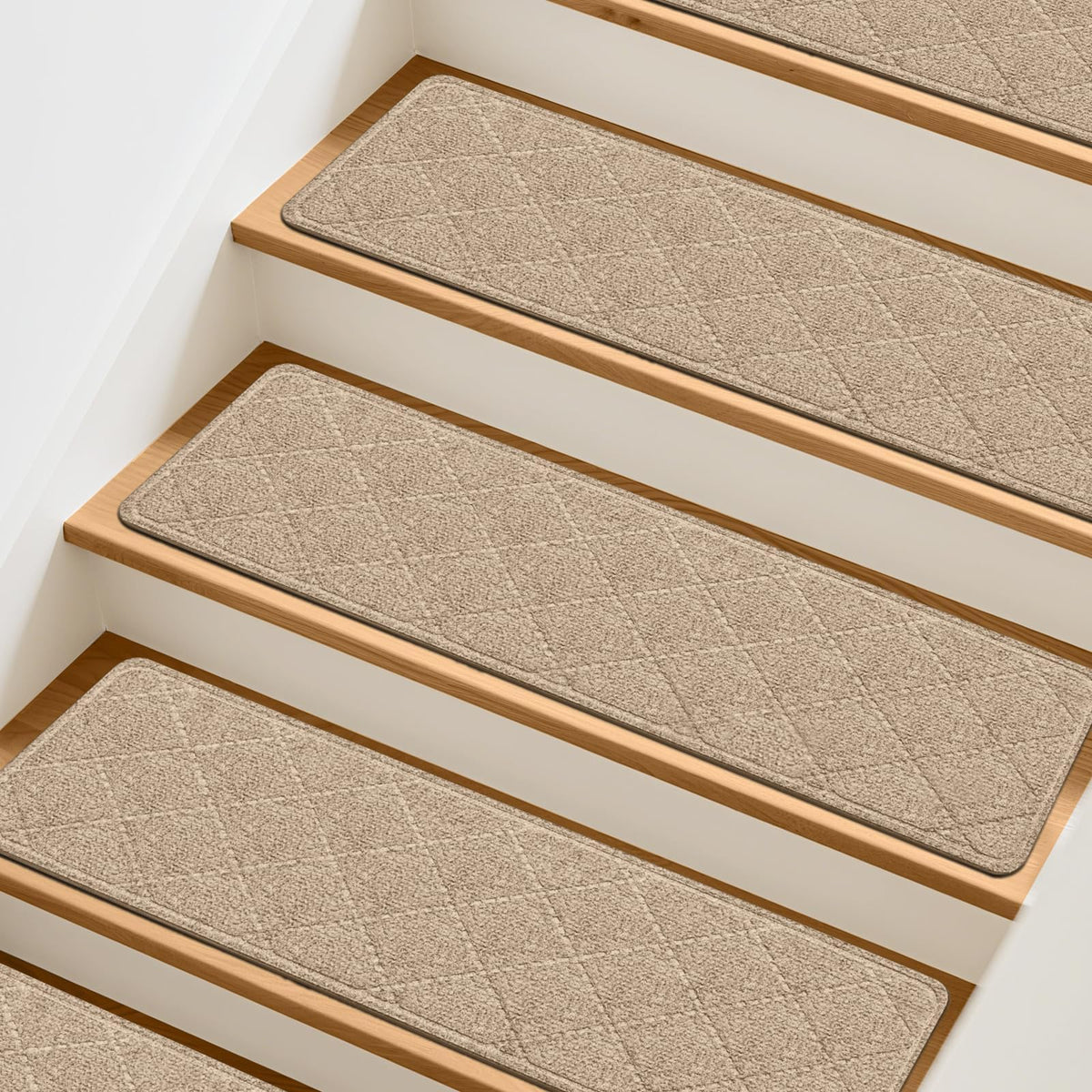 15 Pcs Stair Treads Non-Slip for Wooden Steps, 8"x30" Beige