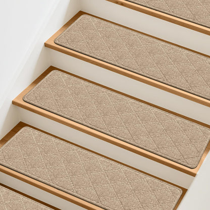 15 Pcs Stair Treads Non-Slip for Wooden Steps, 8"x30" Beige