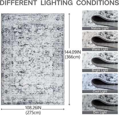 Washable 6x9 Area Rug for Living Room, Non-Slip Large Grey Bedroom Rugs