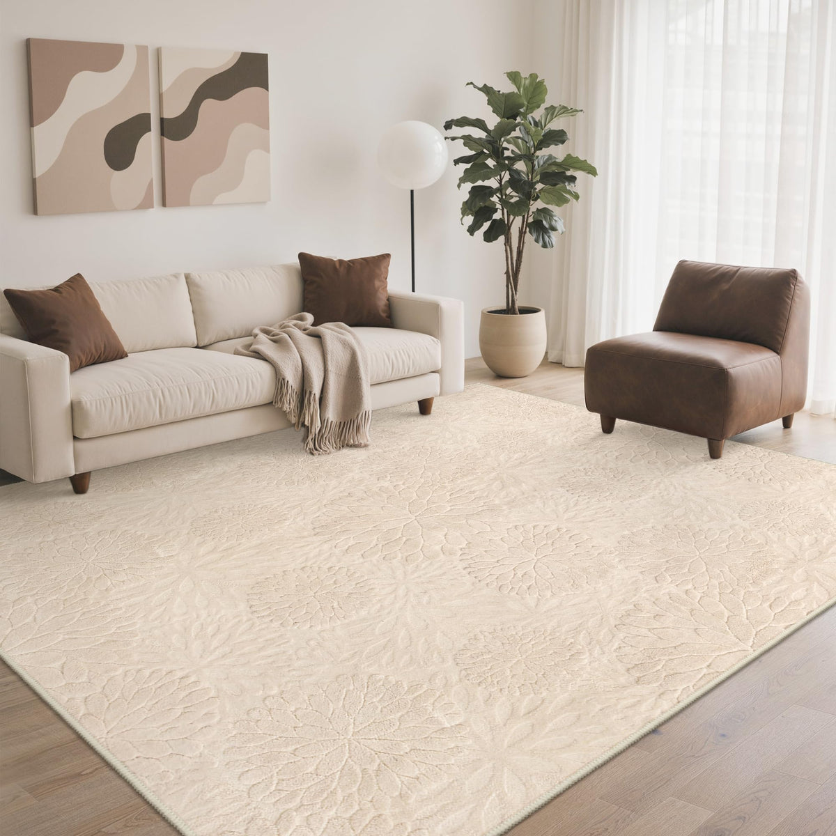 GENIMO Beige Rug 6x9 Washable Area Rugs for Living Room, Soft High Low Pile
