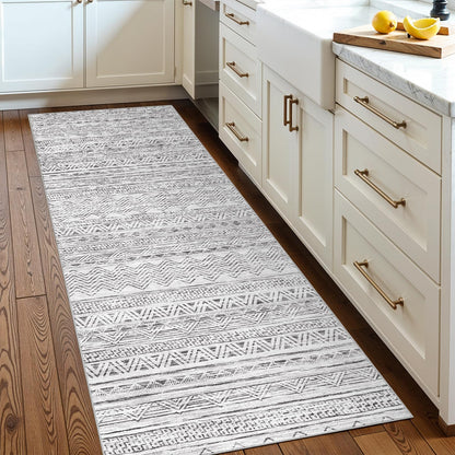 2'6"x8 Runner Rug Washable Moroccan: Non Slip Kitchen Long Floor Mat Gray