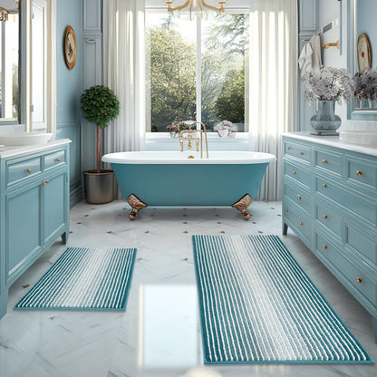 BSICPRO Bathroom Rugs Sets 2 Piece, Modern Bath Mat 20"x47"+20"x32", Blue