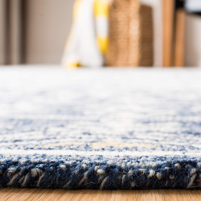 SAFAVIEH Micro-Loop Collection Area Rug - 5' x 8', Blue & Ivory, Handmade Wool, Ideal for High Traffic Areas in Living Room, Bedroom (MLP619M)