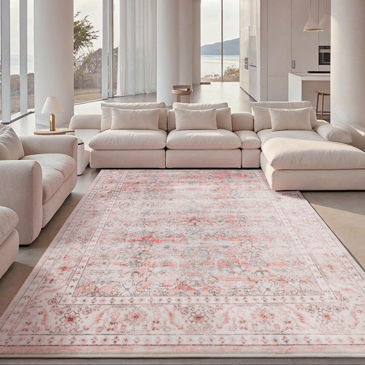 Carvapet Washable 3x5 Area Rug Orange Blue Vintage Floral Carpet