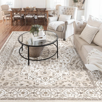 5'x7' Washable Area Rug for Living Room Natural Berber Rug Bedroom Non-Slip Rugs No Shed Faux Jute-Look Area Rugs Non-Skid Washable Area Rug (Camel, 5X7)